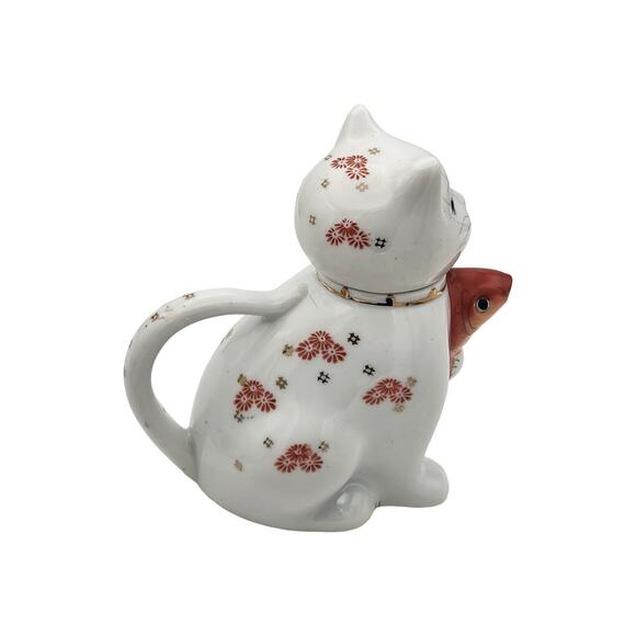 Chinese Porcelain Cat Holding KOI Fish Creamer Pitcher Vintage - Picture 4 of 9